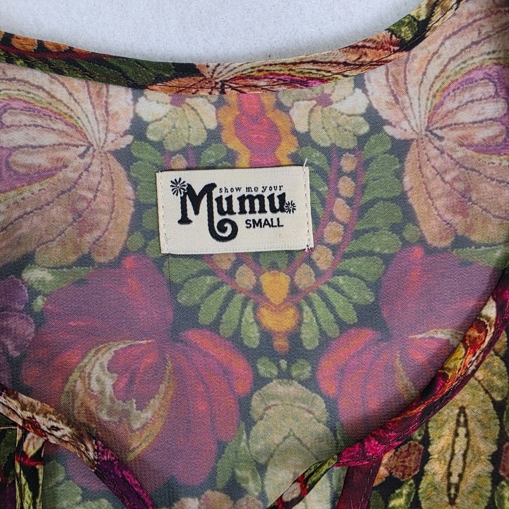 Show Me Your Mumu Blouse Small Boho Bell Sleeve Sheer Floral Kaleidoscope Top - Picture 3 of 8